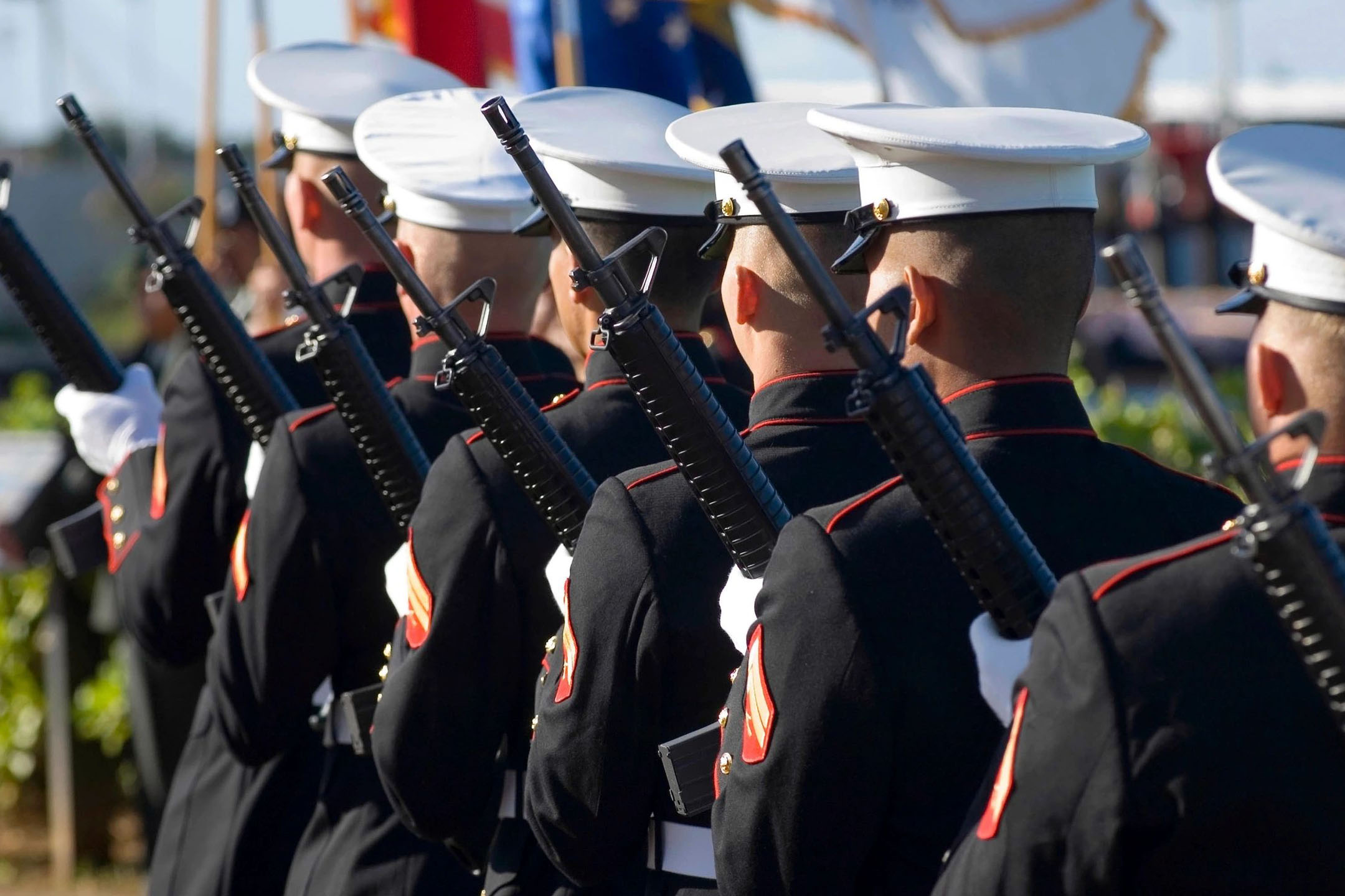 closeup shot of the soldiers with guns